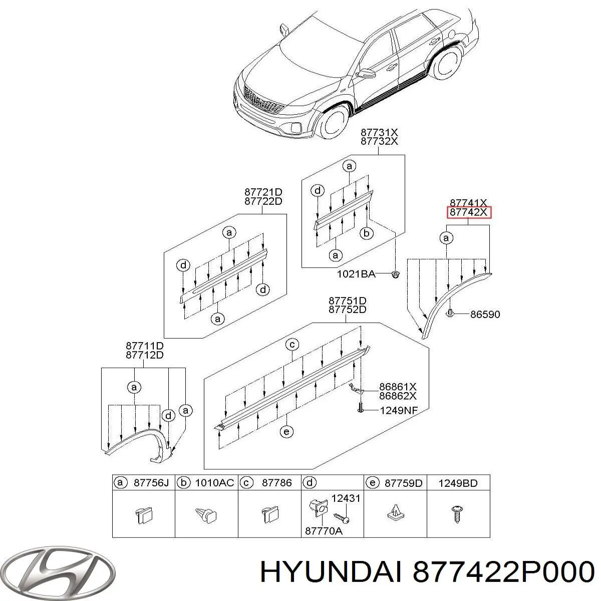 877422P000 Hyundai/Kia Expansor direito (placa sobreposta) de arco do pára-lama traseiro