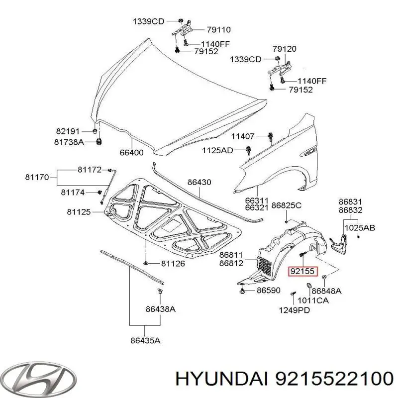 9215522100 Hyundai/Kia Cápsula (prendedor) de fixação de protetor de lama