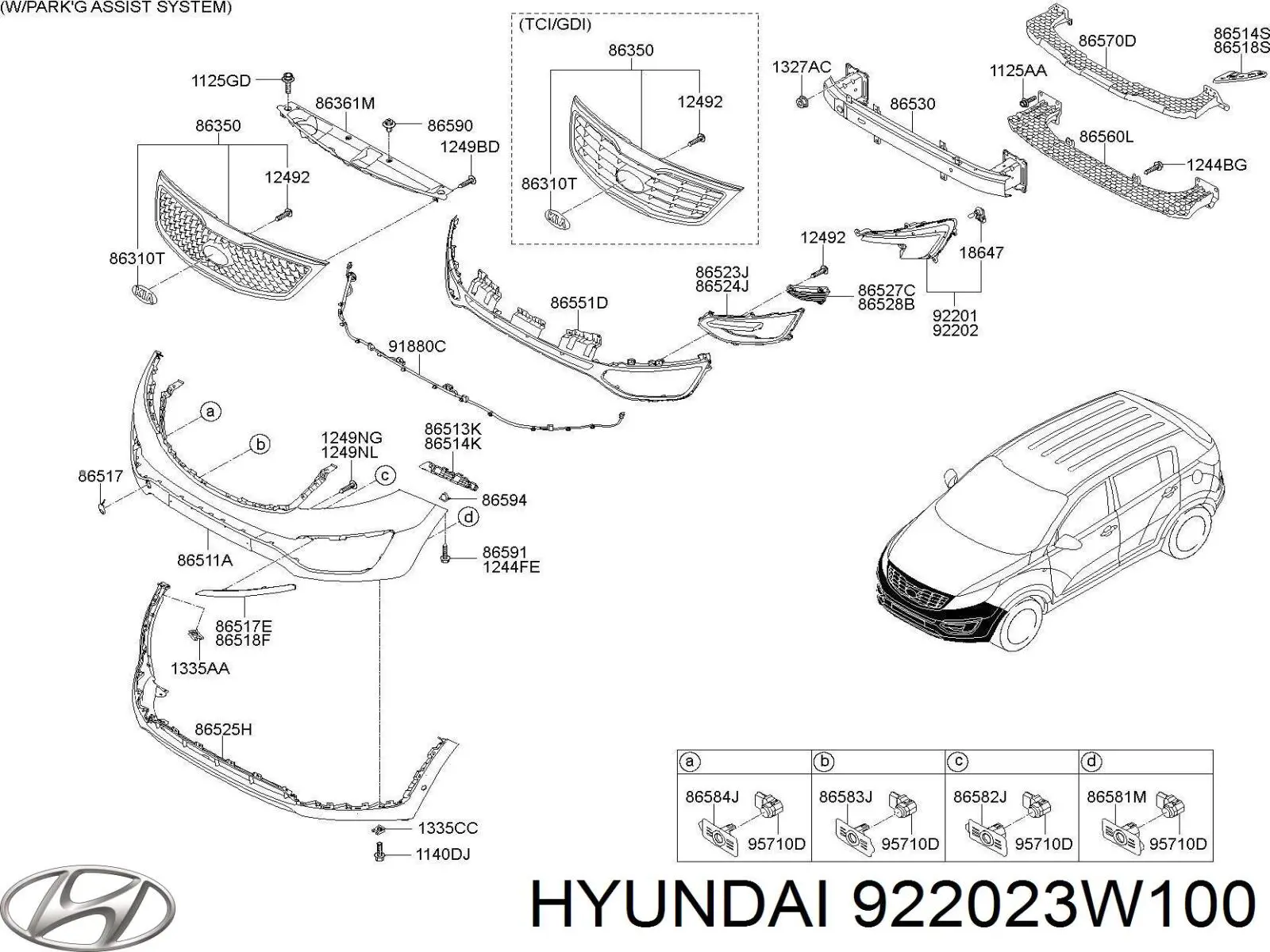 Luzes de nevoeiro direitas 922023W100 Hyundai/Kia