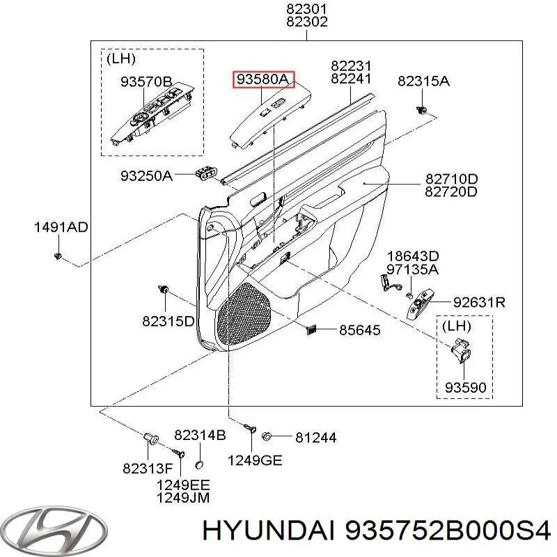 935752B000S4 Hyundai/Kia Unidade de controlo dos espelhos de retrovisão, na porta