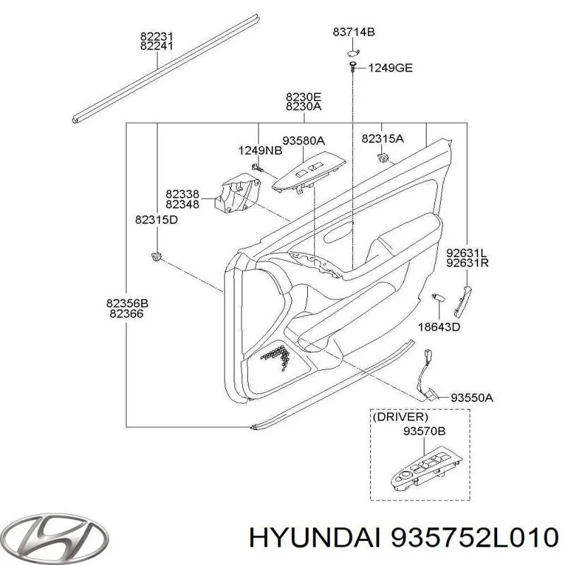 935752L010 Hyundai/Kia Unidade de controlo dos espelhos de retrovisão, na porta