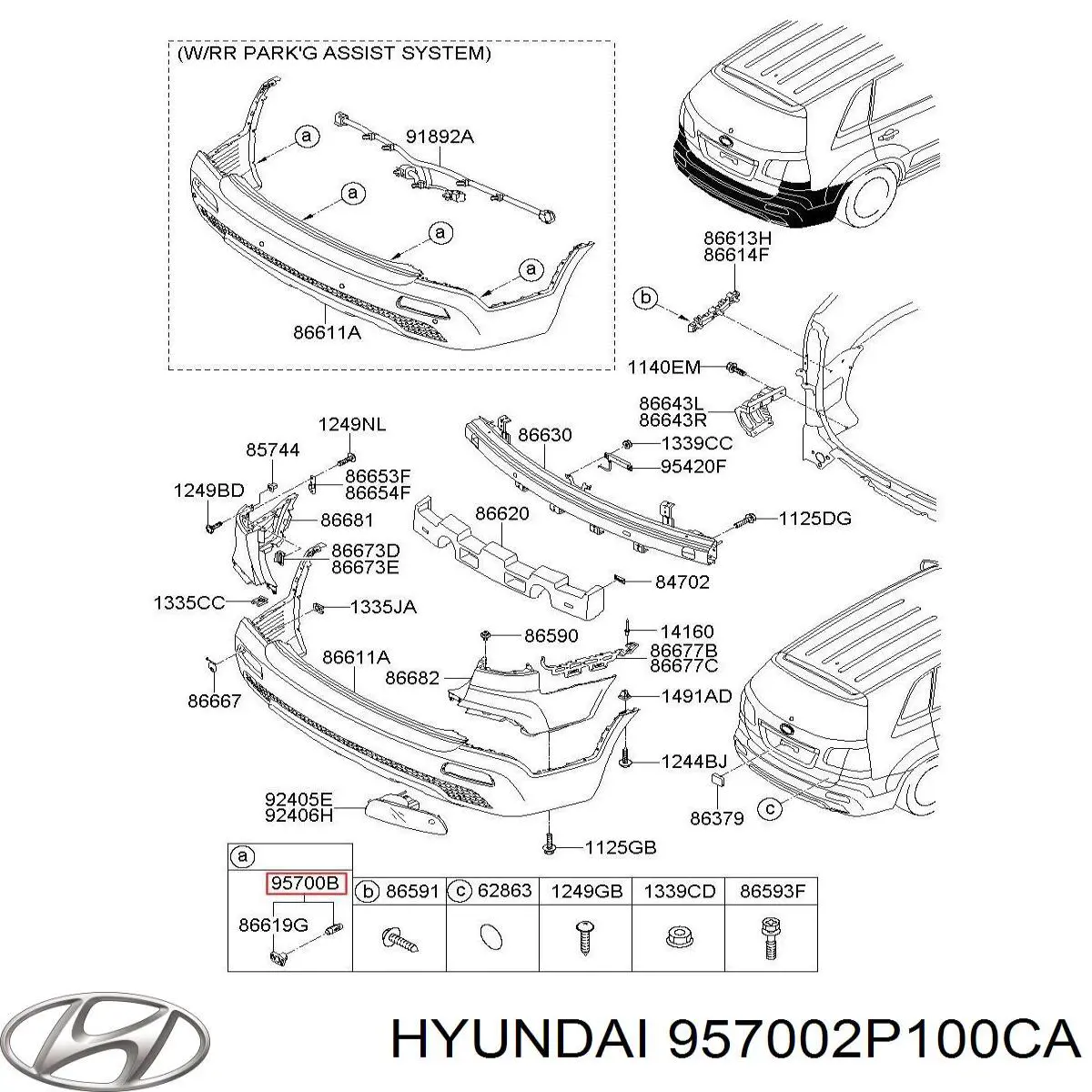 957002P100CA Hyundai/Kia Sensor traseiro de sinalização de estacionamento (sensor de estacionamento)