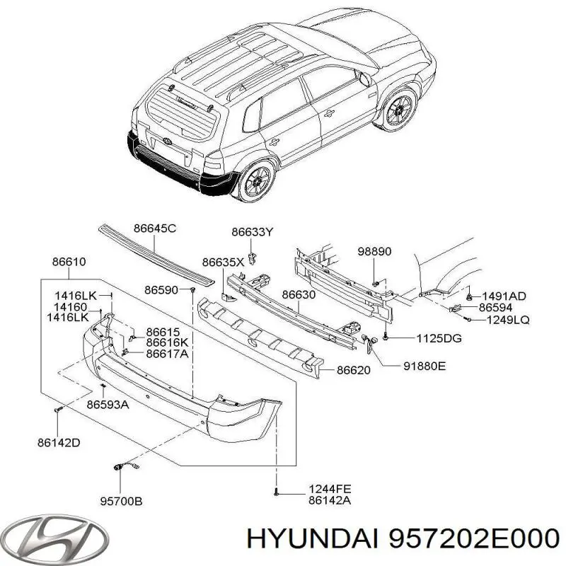 957202E000 Hyundai/Kia Sensor traseiro de sinalização de estacionamento (sensor de estacionamento)