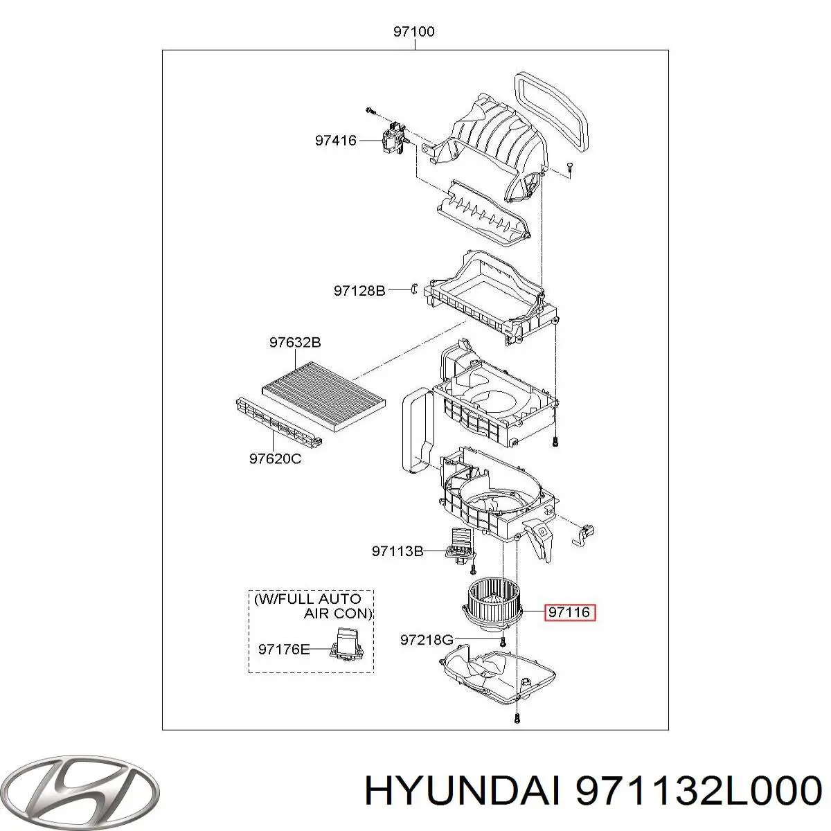971132L000 Hyundai/Kia Motor de ventilador de forno (de aquecedor de salão)