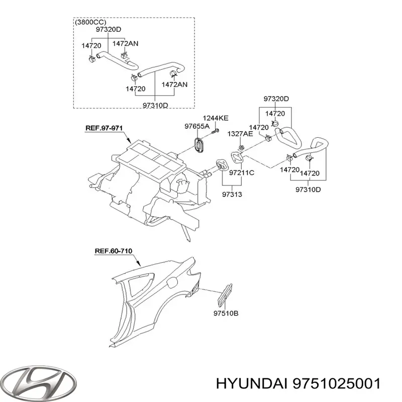 9751025001 Hyundai/Kia Grelha traseira direita de ventilação de salão