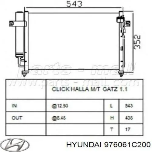 Compre 976061C200 Hyundai/Kia Radiador de aparelho de ar condicionado
