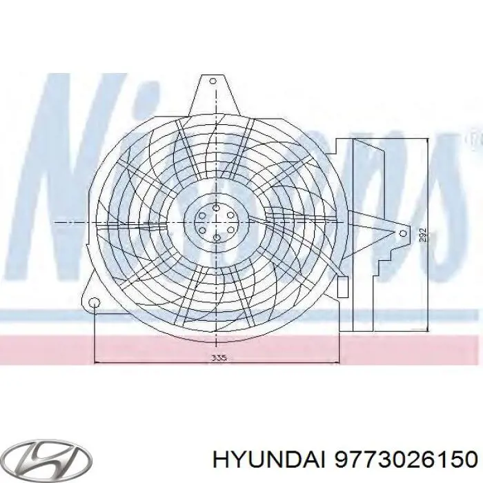Compre 9773026150 Hyundai/Kia Difusor do radiador de aparelho de ar condicionado, montado com roda de aletas e o motor