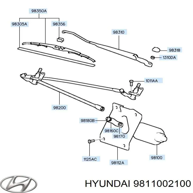 9811002100AT Hyundai/Kia Motor de limpador pára-brisas do pára-brisas