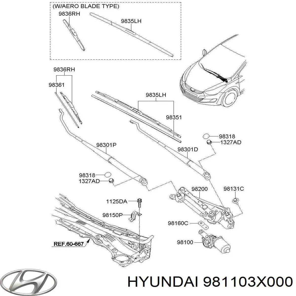 Motor de limpador pára-brisas do pára-brisas para Hyundai Elantra V MD