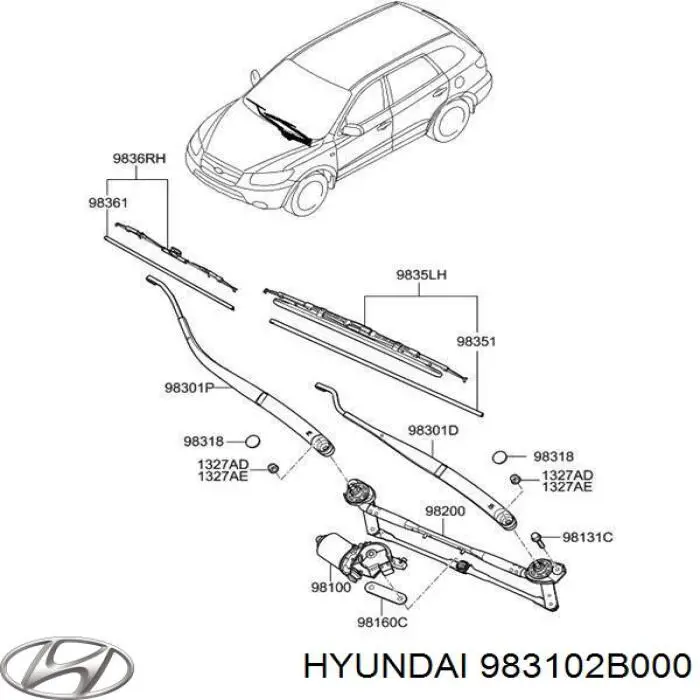 983102B000 Hyundai/Kia Braço de limpa-pára-brisas do pára-brisas