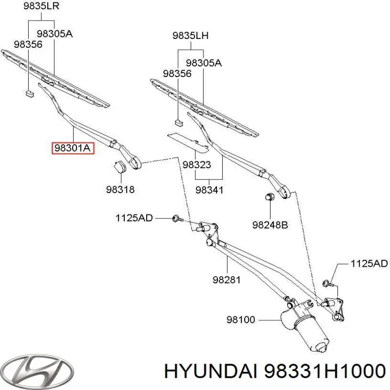 98331H1000 Hyundai/Kia Braço de limpa-pára-brisas do pára-brisas