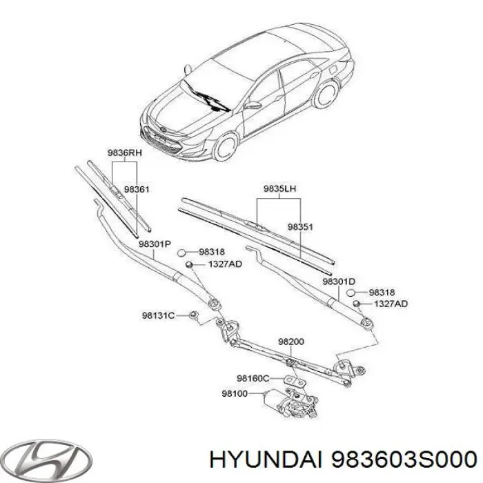 983603S000 Hyundai/Kia Limpa-pára-brisas do pára-brisas de passageiro