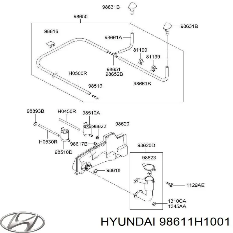 Tanque de fluido para lavador de vidro para Hyundai Terracan  HP