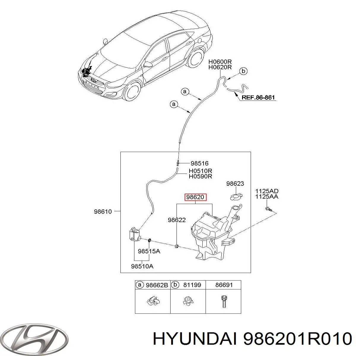 Tanque de fluido para lavador de vidro Hyundai/Kia 986201R010 preço, a partir de 96,60 USD