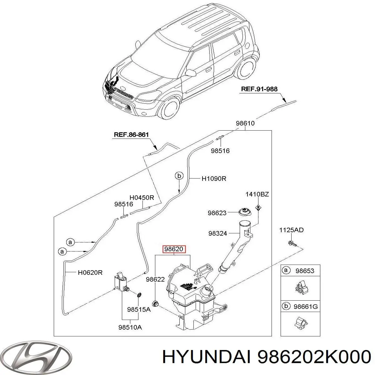 Tanque de fluido para lavador de vidro Hyundai/Kia 986202K000 preço, a partir de 78,48 USD