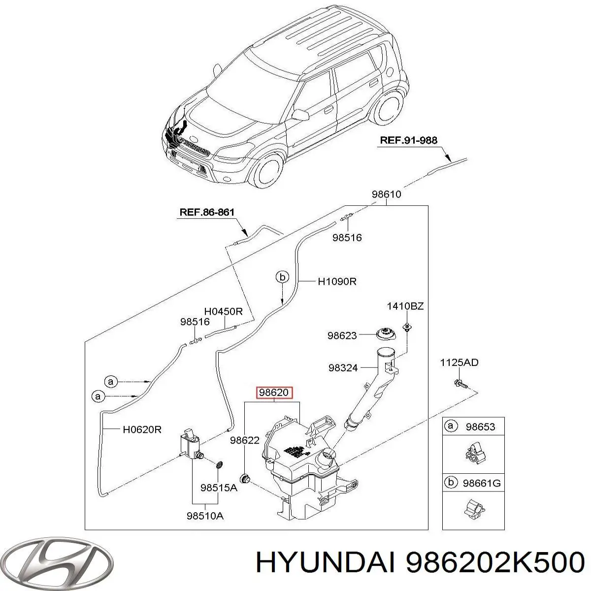 Tanque de fluido para lavador de vidro Hyundai/Kia 986202K500 preço, a partir de 64,07 USD