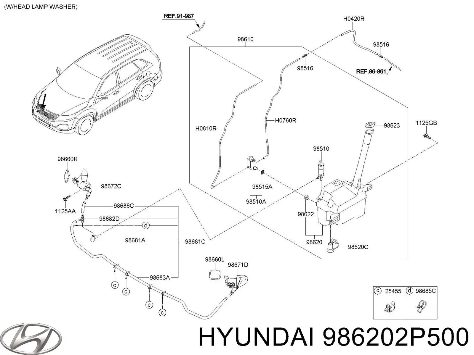Tanque de fluido para lavador de vidro KIA Sorento II XM