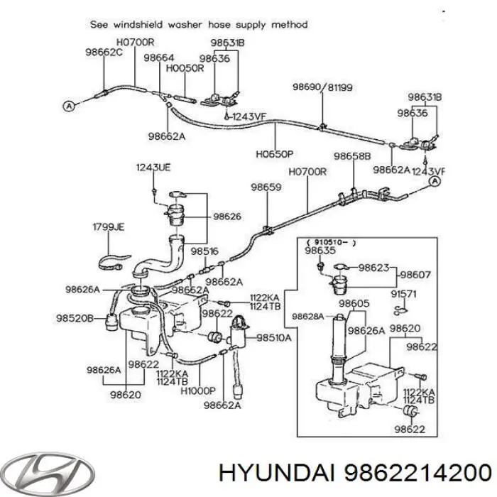 Compre 9862214200 Hyundai/Kia Vedante anular de bomba de fluido para lavador