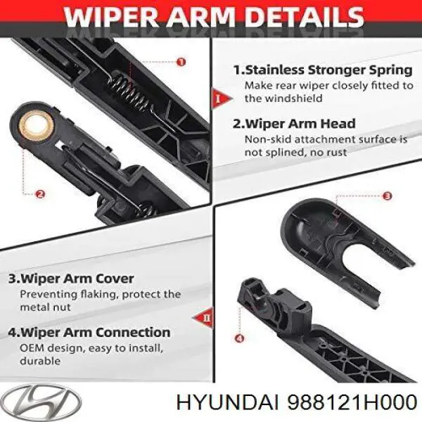 Compre 988121H000 Hyundai/Kia Tampão da porca de fixação do braço de limpador de pára-brisa traseiro
