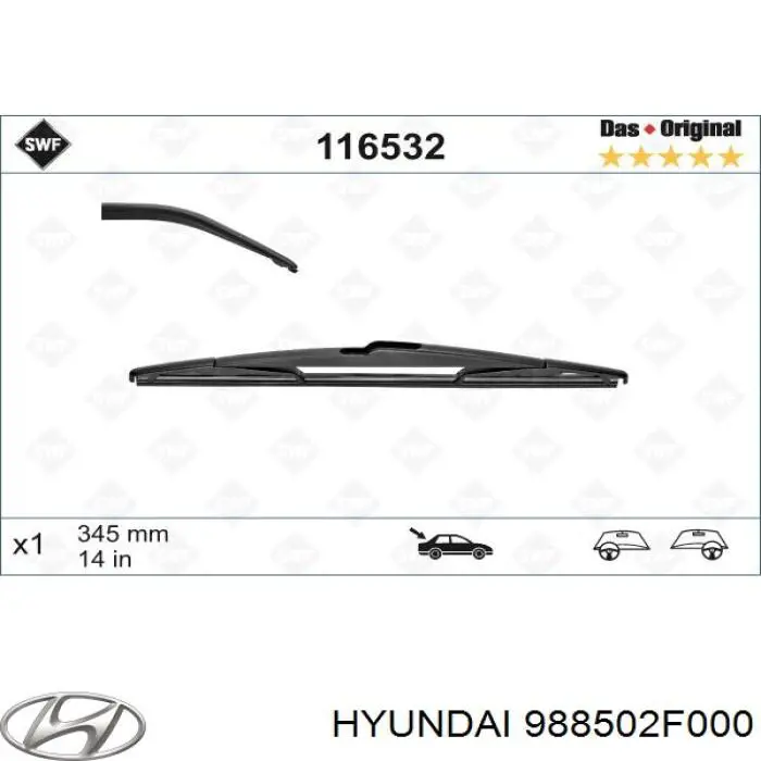 988502F000 Hyundai/Kia Limpa-pára-brisas de vidro traseiro