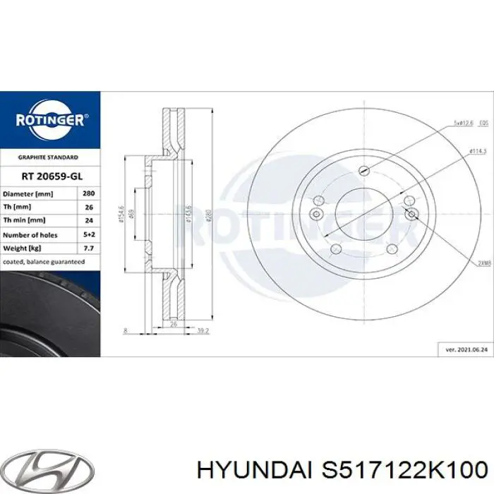 Compre S517122K100 Hyundai/Kia Disco do freio dianteiro