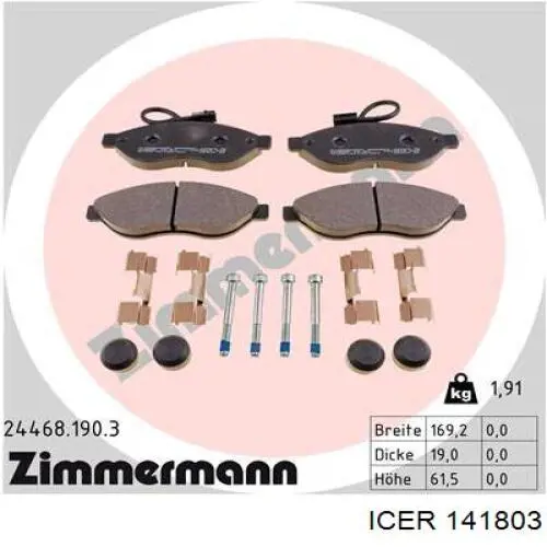 Sapatas do freio dianteiras de disco Icer 141803 preço, a partir de 42,92 USD