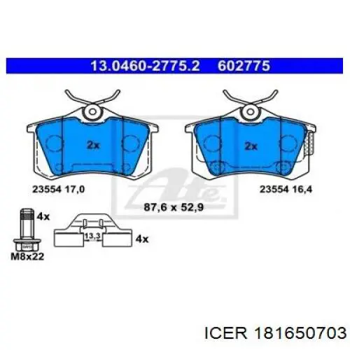 Sapatas do freio traseiras de disco Icer 181650703 preço, a partir de 27,23 USD