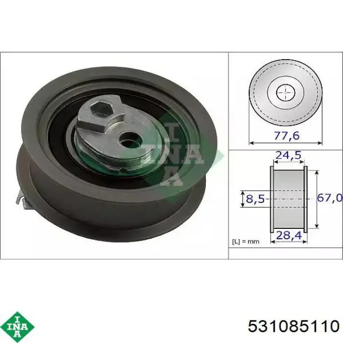 Rolo de reguladora de tensão da correia do mecanismo de distribuição de gás INA 531085110 preço, a partir de 65,59 USD
