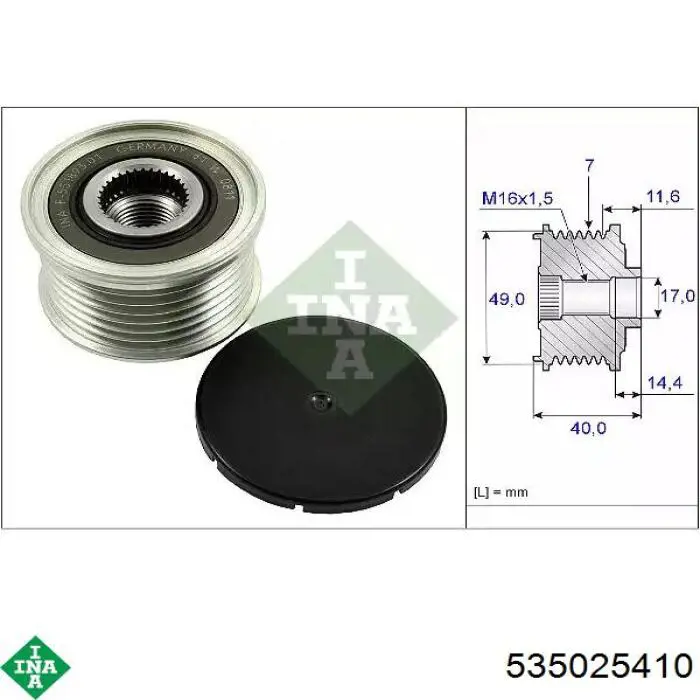 Polia do gerador INA 535025410 preço, a partir de 39,87 USD