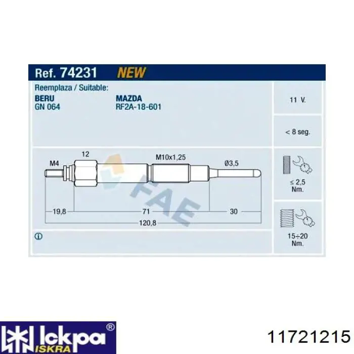Vela de incandescência Iskra 11721215 preço, a partir de 15,36 USD