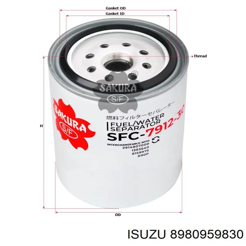Filtro de combustível Isuzu 8980959830 preço, a partir de 32,81 USD