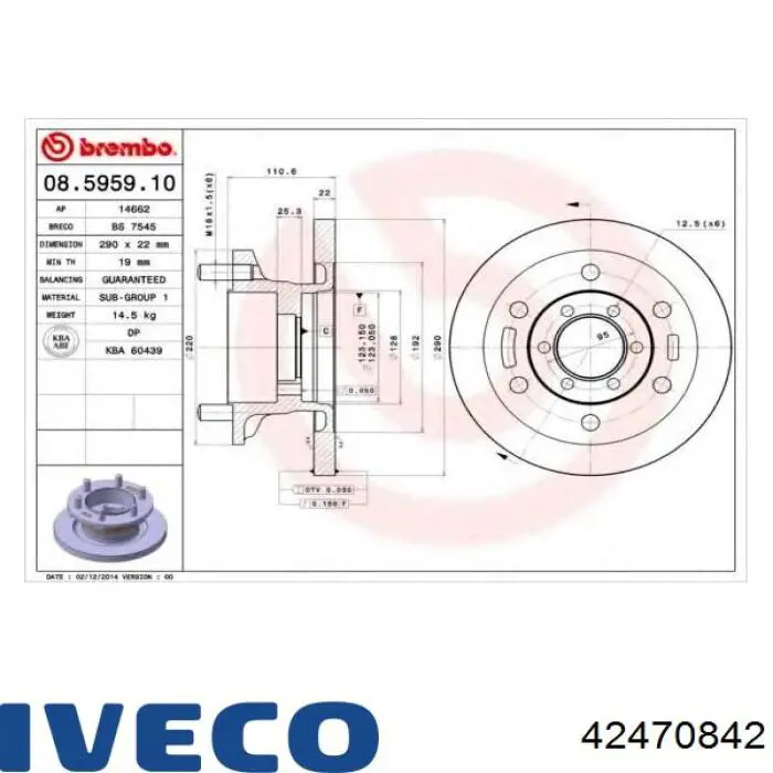 Disco do freio dianteiro 42470842 Iveco