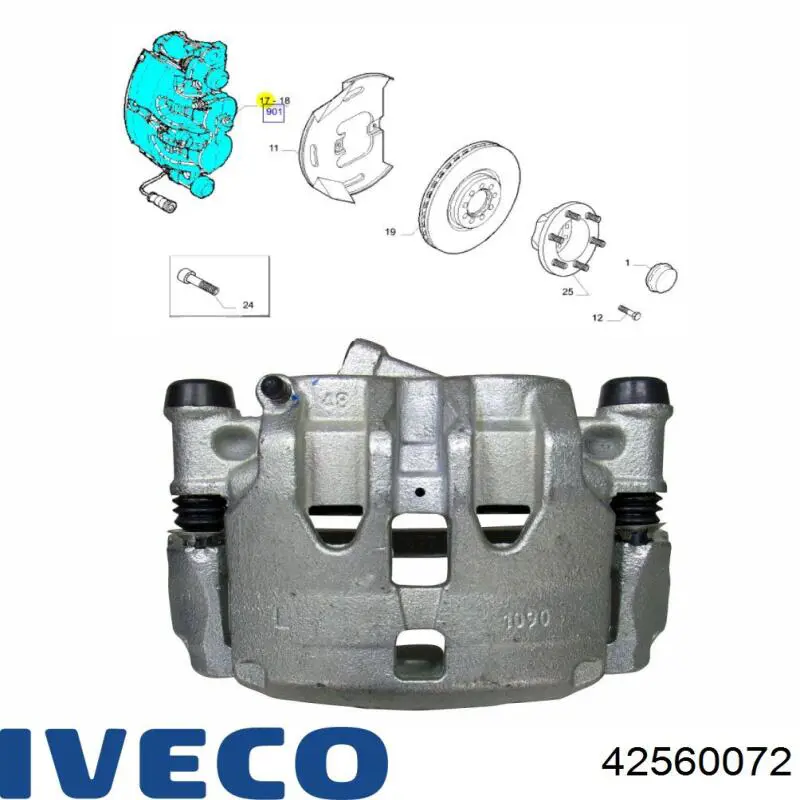 Suporte do freio dianteiro esquerdo 42560072 Iveco