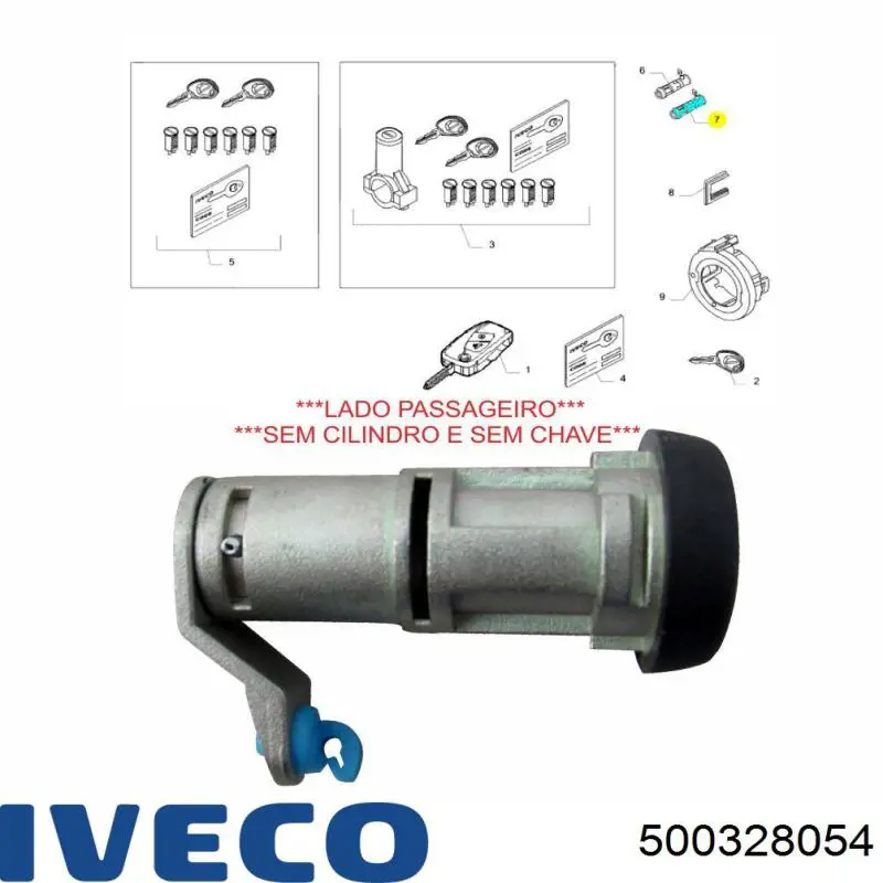 Trinco de fecho da porta dianteira direita Iveco 500328054
