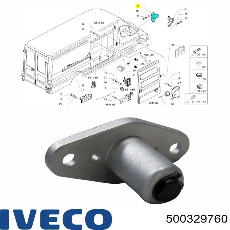Limitador da porta deslizante, na carroçaria central Iveco 500329760 preço, a partir de 17,39 USD