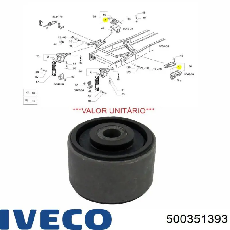 Bloco silencioso de cabina 500351393 Iveco