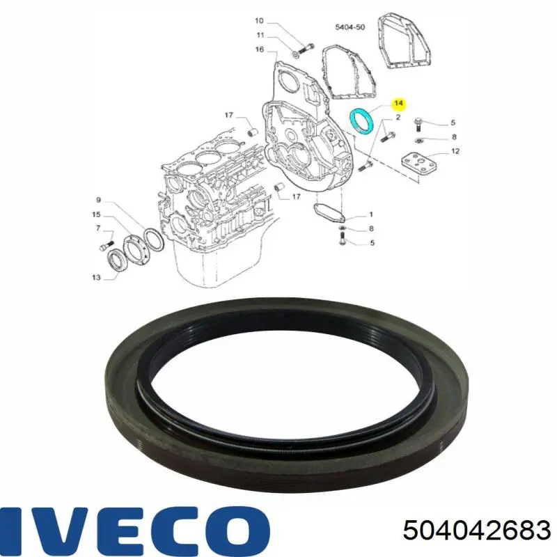 Compre 504042683 Iveco Vedação traseira de cambota de motor