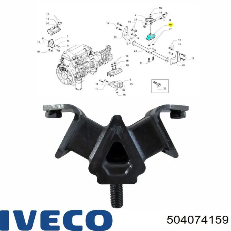 Compre 504074159 Iveco Coxim de transmissão (suporte da caixa de mudança)