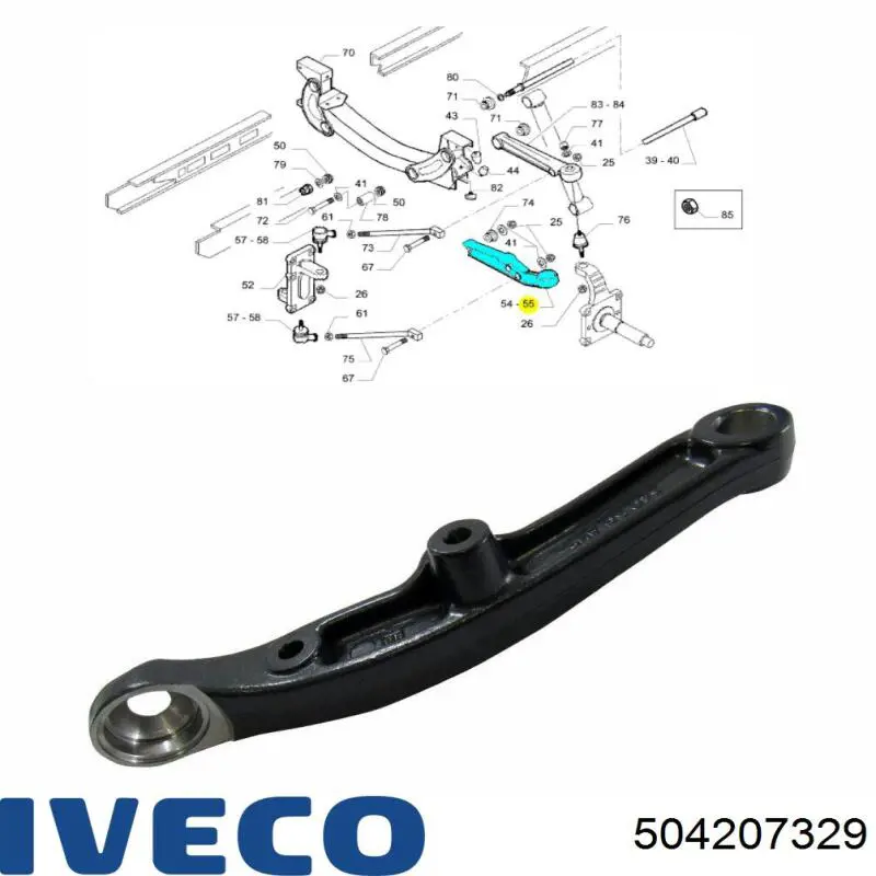 Braço oscilante inferior direito de suspensão dianteira 504207329 Iveco