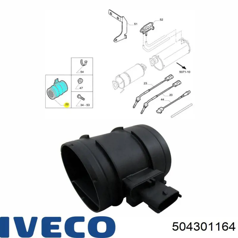 Sensor de fluxo (consumo) de ar, medidor de consumo M.A.F. - (Mass Airflow) 504301164 Iveco