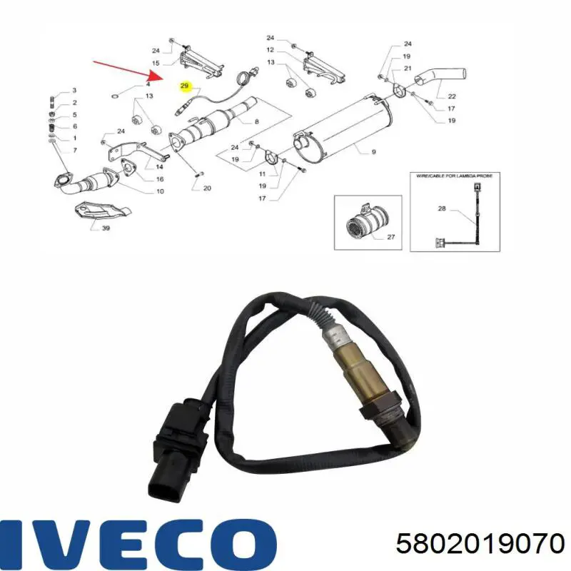 Sonda lambda, sensor de oxigênio até o catalisador 5802019070 Iveco