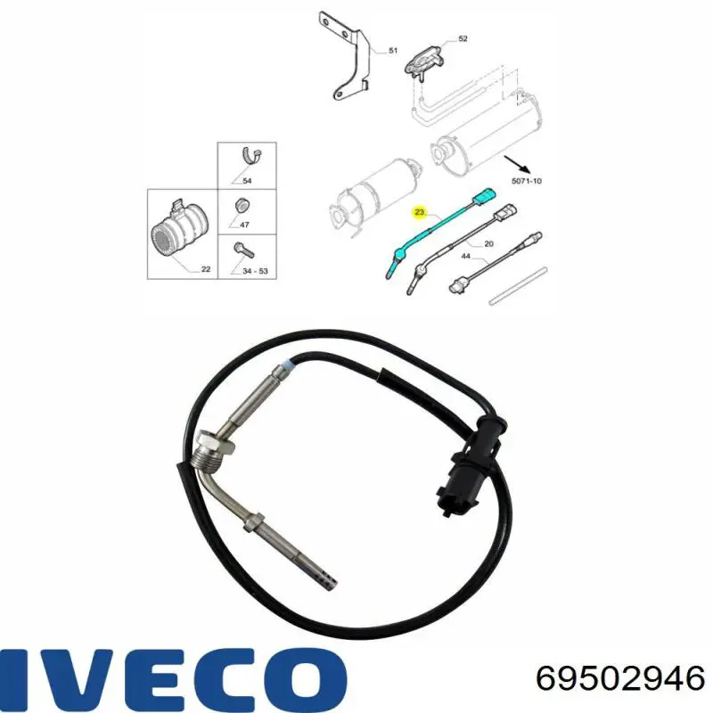 Sensor de temperatura dos gases de escape (GE), até o catalisador 69502946 Iveco