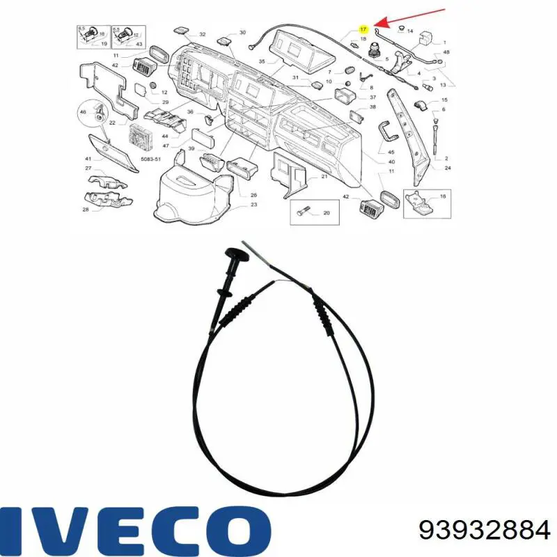 Cabo de abertura da capota 93932884 Iveco