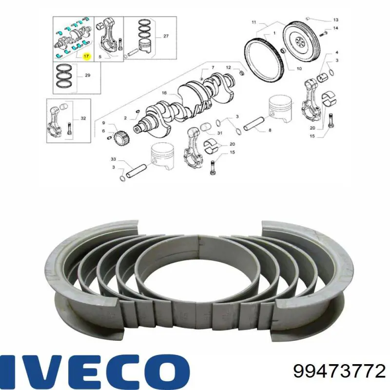 Folhas inseridas principais de cambota, kit, 1ª reparação ( + 0,25) 99473772 Iveco