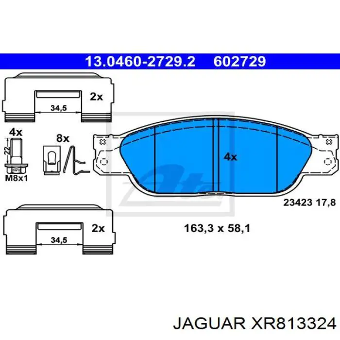 Sapatas do freio dianteiras de disco XR813324 Jaguar
