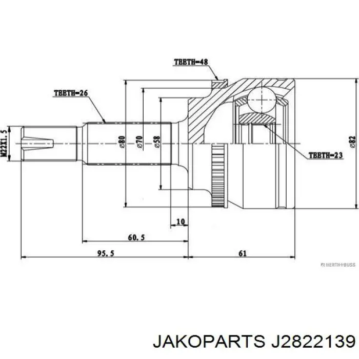 Junta homocinética externa dianteira Jakoparts J2822139 preço, a partir de 42,05 USD