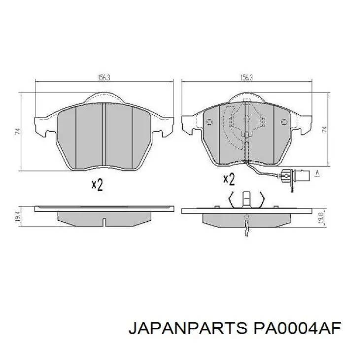 Compre PA0004AF Japan Parts Sapatas do freio dianteiras de disco