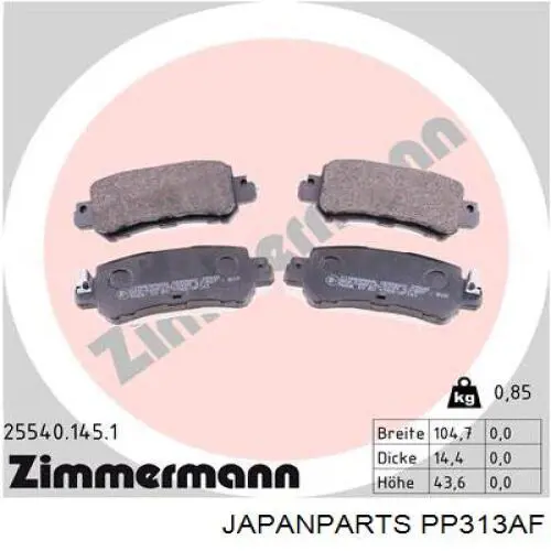 Sapatas do freio traseiras de disco Japan Parts PP313AF preço, a partir de 25,15 USD