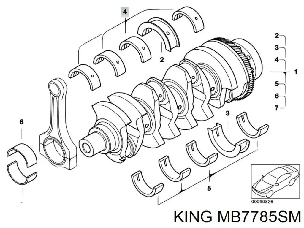 MB7785SM King Folhas inseridas principais de cambota, kit, padrão (STD)