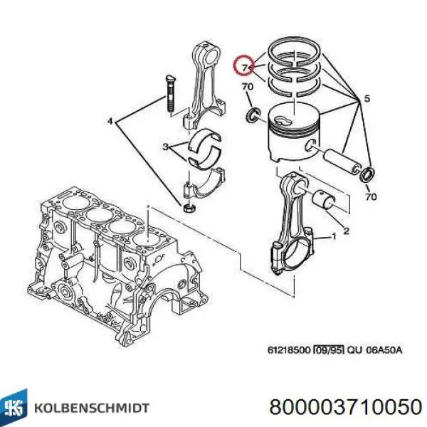 800003710050 Kolbenschmidt Anéis do pistão para 1 cilindro, 2ª reparação ( + 0,50)